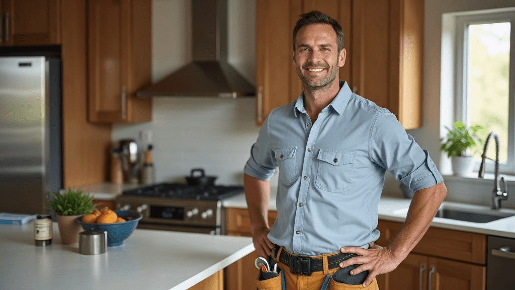 Skilled contractor in renovated kitchen